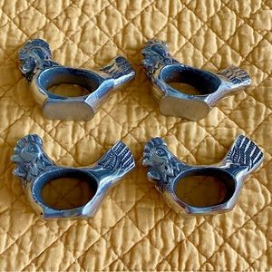 4 Pewter Rooster Napkin Holders